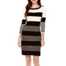 NWT Studio One New York Black, White & Grey Striped Sweater Dress