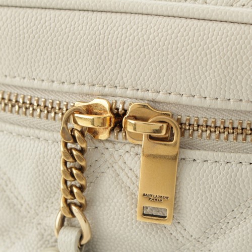 SAINT LAURENT leather YSL Logo Quilted Stitch Vanity Chain Shoulder Bag 6497... - Picture 9 of 18