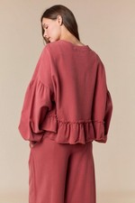 Peach Love California Washed Cut Edge Ruffle Hem Detailed Sweatshirt