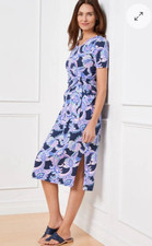 Talbots Plus Midi Dress Size X Nantucket Slub Side Tie Navy Floral 100 Cotton