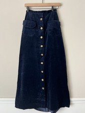 Beautiful Vintage Blue Velvet Button Down A-line Skirt 24 / XS