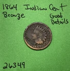 1864 Indian Head Cent / Penny 1c Good Details Bronze