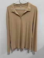 Mens polo shirt medium Long Sleeve khaki 1/4 zip