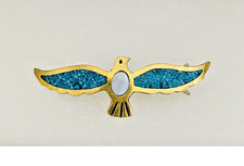 Vintage Alpaca Mexico eagle Hair Barrette with Turquiose  Mother of Pearl