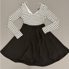 GUESS Striped Long Sleeve V Neck Mini Dress Black White Women's Size Medium