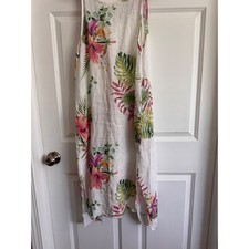 Lungo L'Arno Made in Italy 100 Linen Tropical Floral Midi Dress White Large