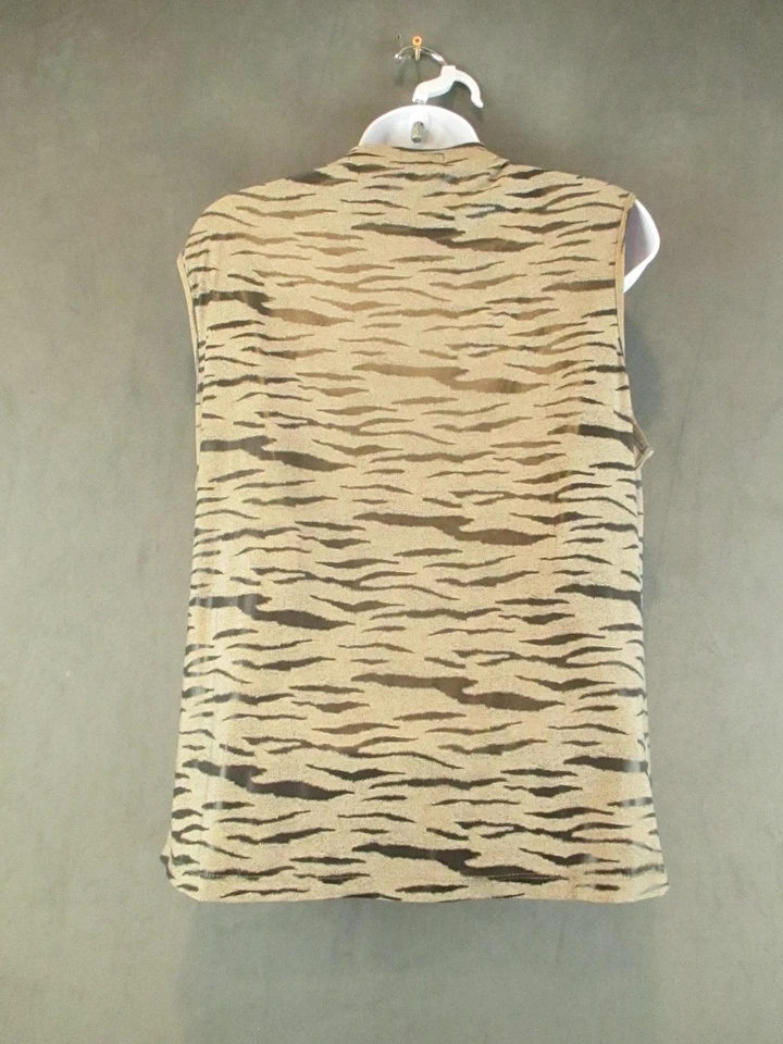 Женская футболка Jamie Sadock большая желтовато-коричневая черная тигровая полоса для гольфа без рукавов с ложным вырезом - Изображение 3 из 4
