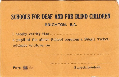 Railway tickets SA Schools for Deaf and Blind Hove to Adelaide single request 2