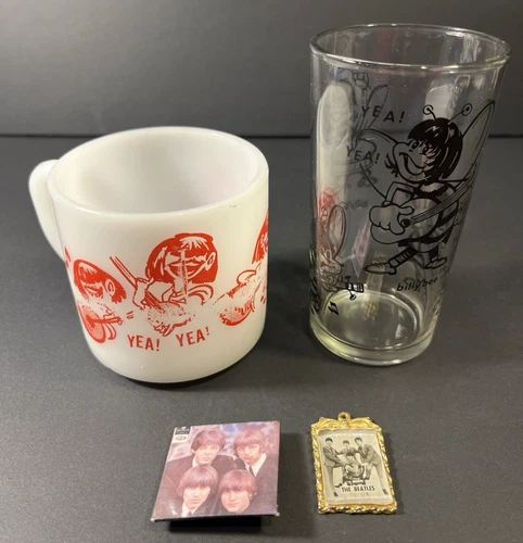 Vintage Beatles Memorabilia lot - Federal Glass - Yea Yea Yea - Billy Beetle