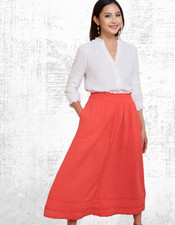 Mujer WYSE Algodón Sophia Cintura Calada Ric Rac Falda Sandía Roja