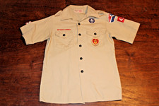 Boy Scouts of America BSA Youth Shirt Tan Large Sewn  Removed Patches