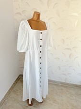 White Midi Dress 1XL Puff Sleeve Square Neck Button Front Summer Plus Size Dress
