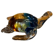 Vinci Art Glass Dynasty Gallery Hand Blown Multi Colored Turtle Paperweight 7"
