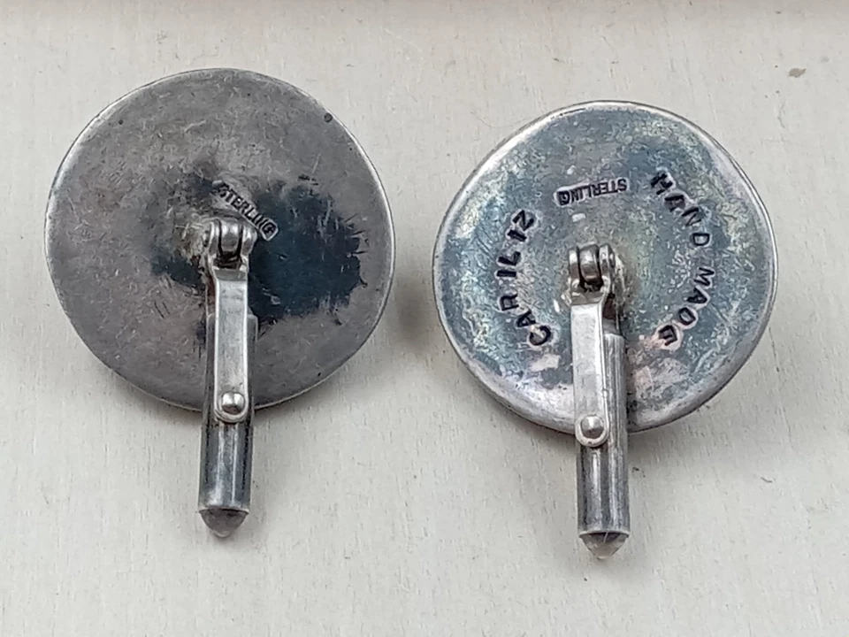 CARILIZ 手工制作纯银袖扣 带 COWRIE 贝壳 橙色 白色和绿色 — 第 4/4 张图片