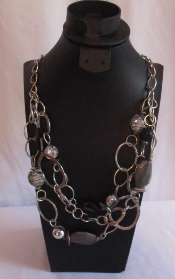 Ruby Rd Statement Necklace Silver Tone Chunky Cha… - image 1