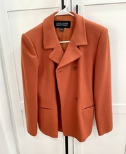 Vintage Linda Allard Ellen Tracy 100 Wool Double Breasted Blazer Orange Size 4