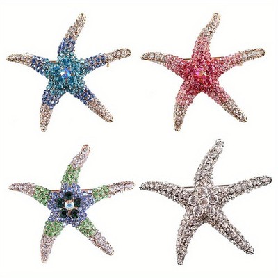 4Pcs Mixed Color Starfish Brooch Ocean Animal Lapel Pin For Shirt Dress Decor