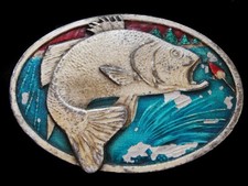 NF19107 VINTAGE 1977 LARGE MOUTH BASS FISHING PEWTER BERGAMOT BELT BUCKLE