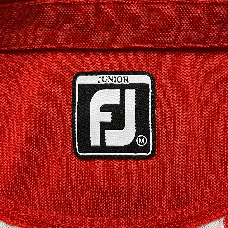 FootJoy Shirt Junior Medium Red White Athletic Fit Striped Pique FJ Tour Collar - Imagen 3 de 4