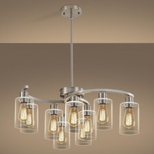 9-Light Brushed Nickel Kitchen Light Fixtures 29.5" Large Chandeliers for Dining