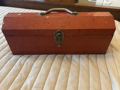 Vintage Fleet Tools Dan Yarborough Toolbox Red 19 x6 x6  Metal Hinged Handle