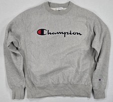 Champion Reverse Weave Logo Crewneck Sweatshirt Gray Embroidered Spell Out Med.