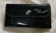 CLUTCH GELDBÖRSE PORTEMONNAIE WALLET SCHWARZ MIT GLITZER & LEO FAKE FUR NEU