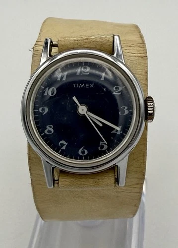 Vintage Timex Ladies Blue Dial Manual Wind Watch 25mm 1970s WORKING