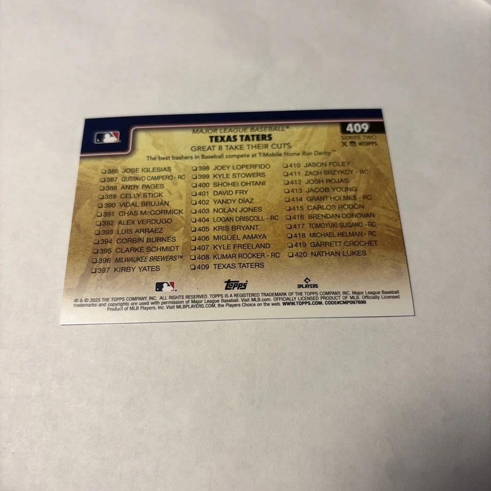 2025 Topps Serie 2 Texas Taters #409 Espejo Dorado Variación de Imagen SSP  Foto 2 de 2
