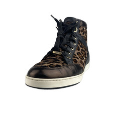 Jimmy Choo 142 Tokyo Leopard Print Pony/Paloma Black Sneakers Womens Size 37.5