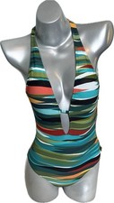 Vince Camuto One Piece Swimsuit Size 4 Green Blue Orange Plunge Wireless NEW