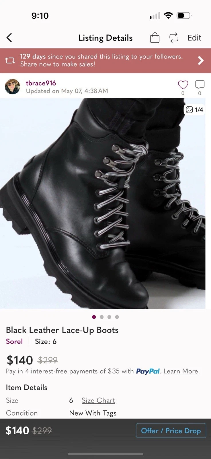 Women’s Leather Sorel Boots Size 6