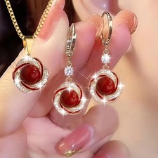 3PCS Zircon Jewelry Set for Women Elegant Necklace Earrings Party Gift