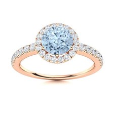 925 Silver Aquamarine Gemstone Prong Solitaire with Accents Birthday Ring