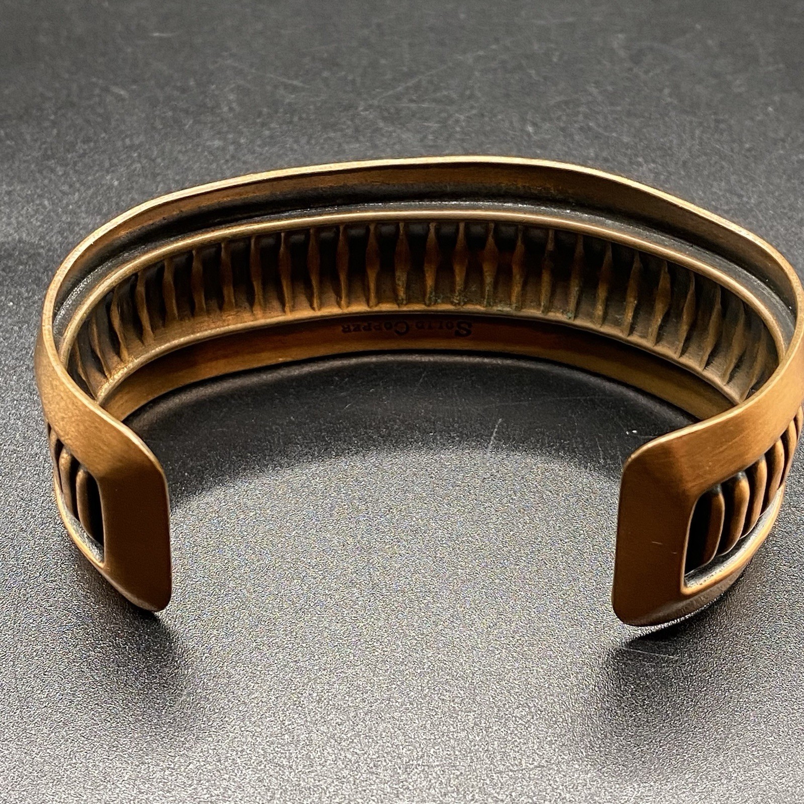 Solid Copper Cuff Bracelet Textured Pressed Metal - image 4