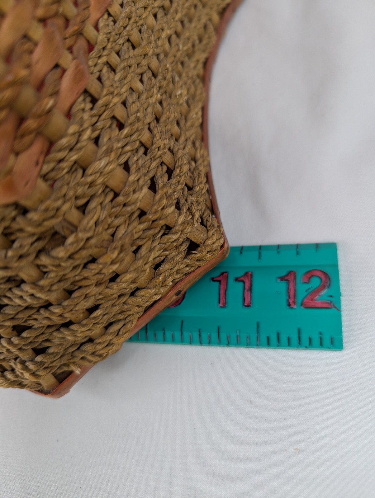 Wicker SEWING BASKET Unusual Shape Vintage Satin Lined Lift Lid 