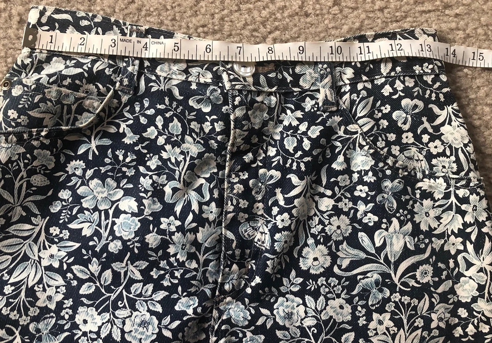 Pantalones Cortos De Colección Hunt Club Para Mujer 8 Azul Marino Denim Estampado Floral Dobladillo Deshilachado Mamá Algodón Foto 3 de 4