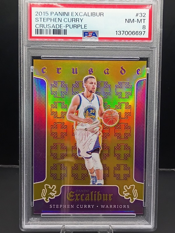 Stephen Curry - 2015-16 Panini Excalibur - Crusade Purple /60 PSA 8 Warriors NM