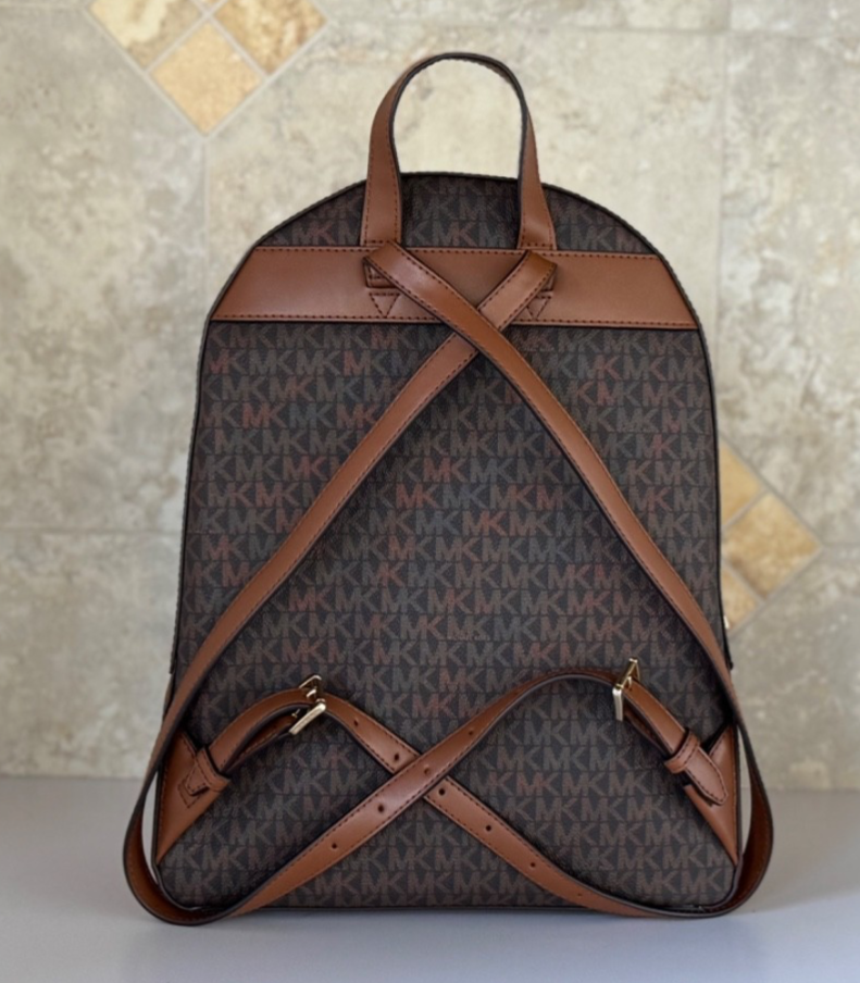 NWT Michael Kors Jaycee Large Double Zip Pocket Leather Backpack Brown (504) s-l400.jpg main image 3