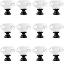 12 Pcs 30mm Diamond Shape Crystal Glass Cabinet Knobs with Screws Drawer Knob Pu