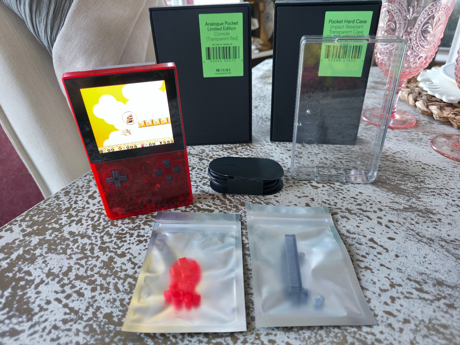 Analogue Pocket Limited Edition Transparent Red Handheld Console w/Custom Button
