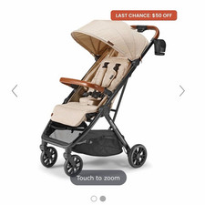 mompush Lightweight Single Stroller Beige w/ Canopy Hood Basket Cup Holder