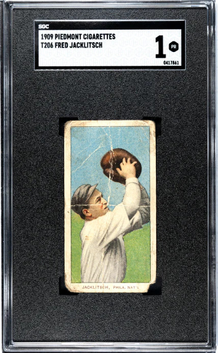 1909 T206 FRED JACKLITSCH NNO POOR PIEDMONT 150 SGC 1 PHILADELPHIA PHILLIES