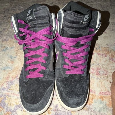 Nike Dunk High-Top Skateboarding Shoes Gray, Purple Laces, US 12 M