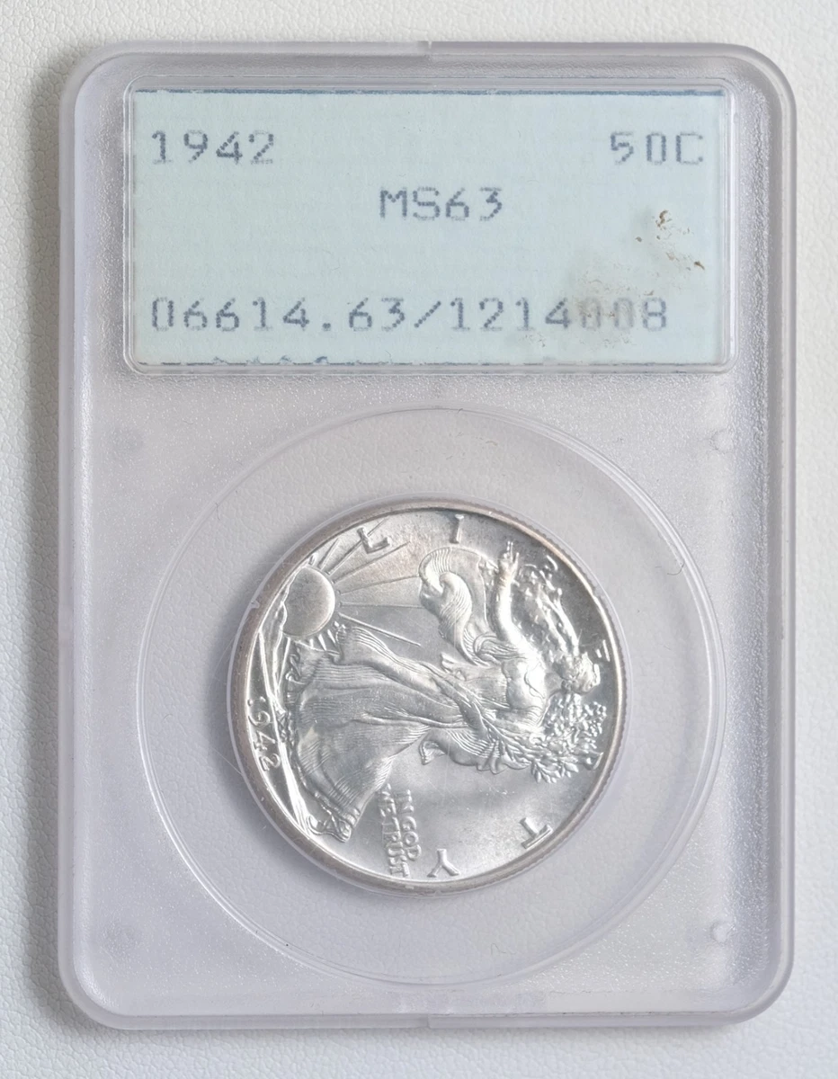 アメリカ　ウォーキングリバティー銀貨1942 PCGS MS63 MS 63 Graded 1942 Year Liberty Walking Half Dollars (1916-1947