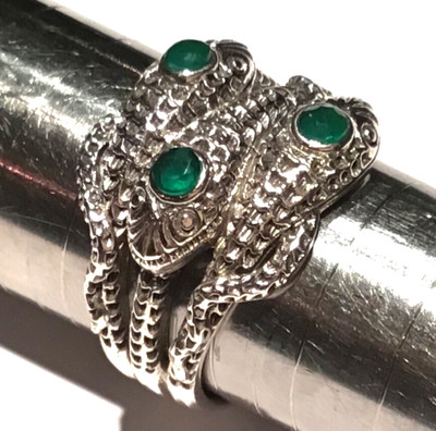 Massiver Sterling Silber Smaragd Unendlichkeit Schlange Wächter Gothic Statement Ring P 8