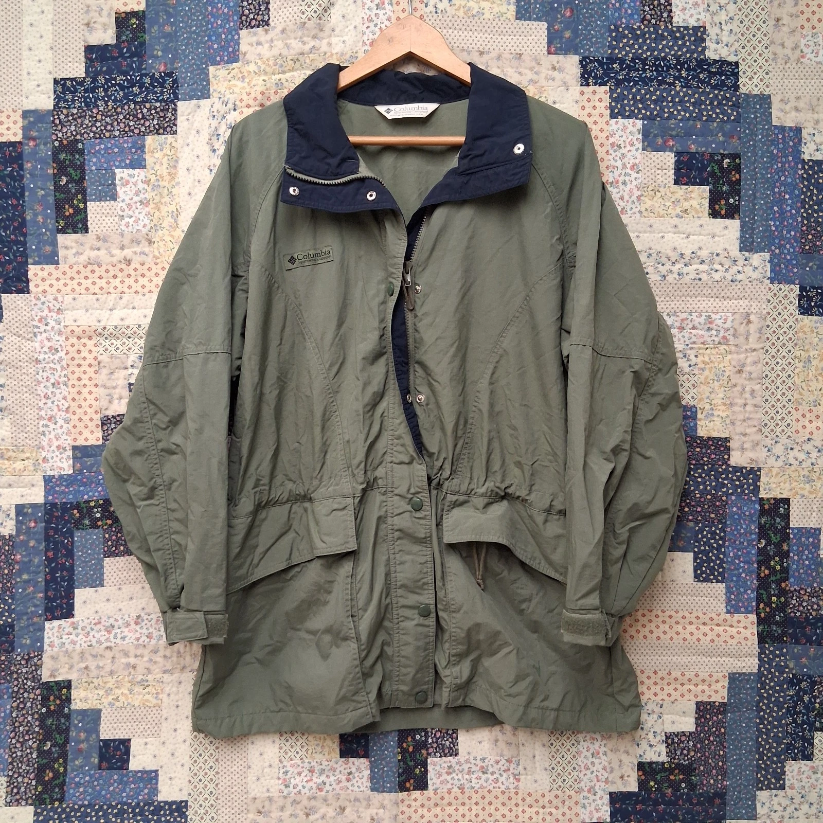 90s Columbia Field Parka Windbreaker Size Large Olive Green / Gray Gorpcore