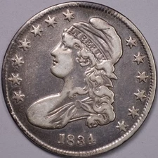 1834 Bust Half Dollar EF (det) / Cleaned & Retoning / Reverse Planchet ERROR!
