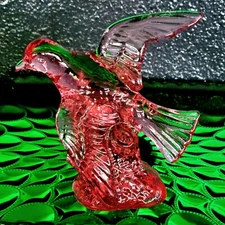 Mosser Glass Pink Flying Dove Figurine 5.25" Vtg USA •the green is from plate•