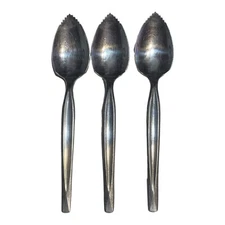 Wm Rogers Grapefruit Spoons Silver Plated 6"  Lines Pattern 1958 VTG Lot Of 3